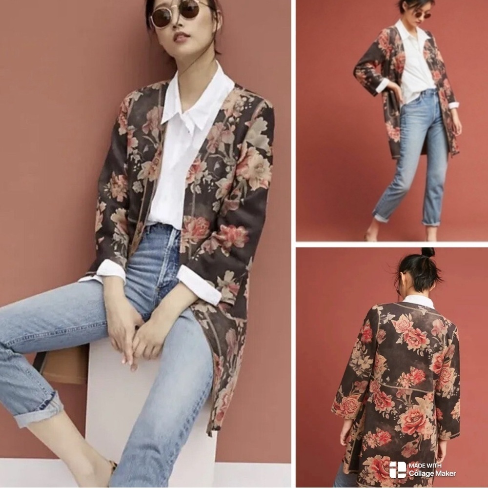 Anthropologie Solitaire NWOT Faux suede Floral Long jacket
